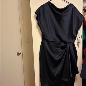 Amsale Classy satin Navy Cocktail Dress, Size 16